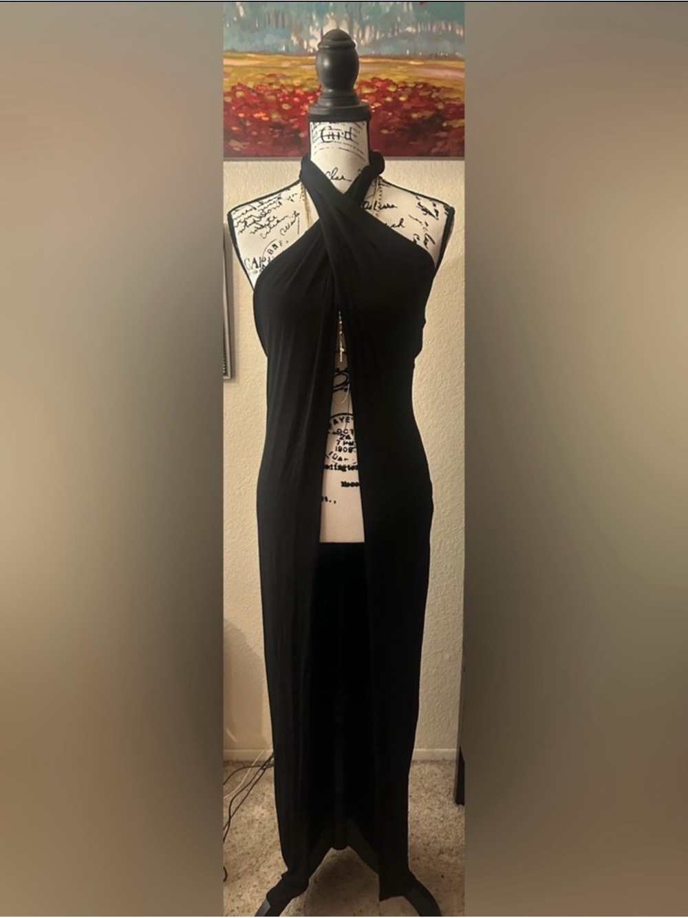 Naked Wardrobe Black Cross-Neck Maxi Dress with Front Slit